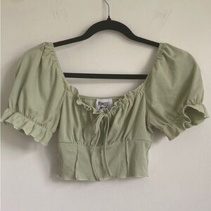 Princess Polly Peasant Puffy Sleeves Crop Top • Sage Green • US 2